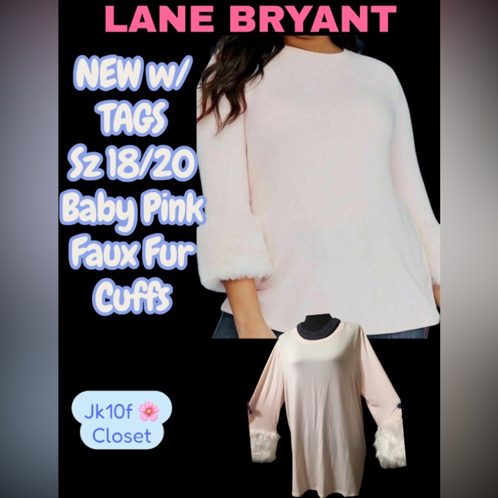 LOWEST🌺 NWT LANE BRYANT Sz18/20 DUSTY PINK FAUX FUR TRIM SLEEVES SWEATER